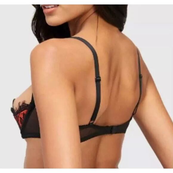 NEW Fredericks of Hollywood Lux Satin Lace Open Cup Bra 16 Orange Black NWT - Picture 3 of 12